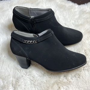 NEW Black suede leather ankle boots with chain detail